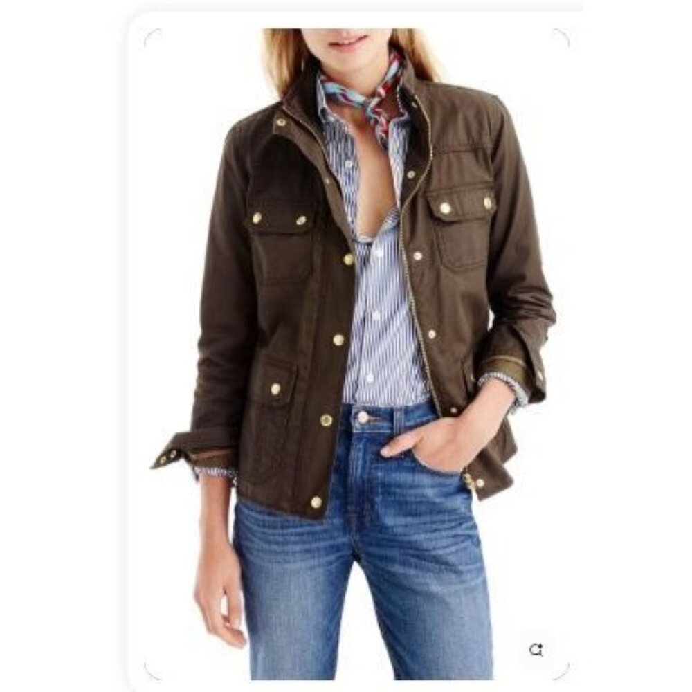 J. CREW  Boyfriend Field Jacket Army Green Cotton Relaxed Fit 27584 Womens Size